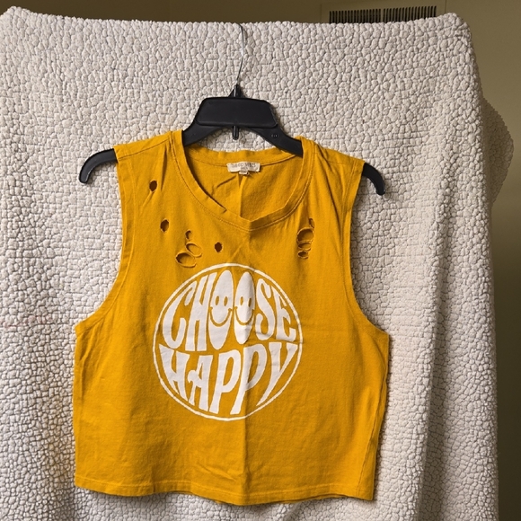 Good Vibes Yellow 'Choose Happy' Distressed Tank Top - Picture 1 of 3